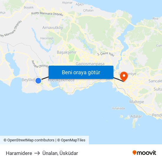 Haramidere to Ünalan, Üsküdar map