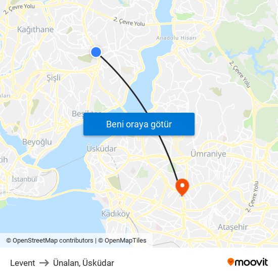Levent to Ünalan, Üsküdar map
