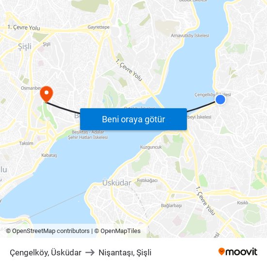 Çengelköy, Üsküdar to Nişantaşı, Şişli map