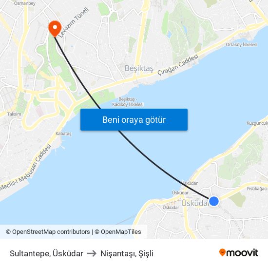 Sultantepe, Üsküdar to Nişantaşı, Şişli map
