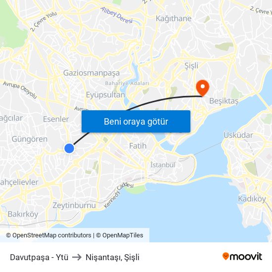 Davutpaşa - Ytü to Nişantaşı, Şişli map