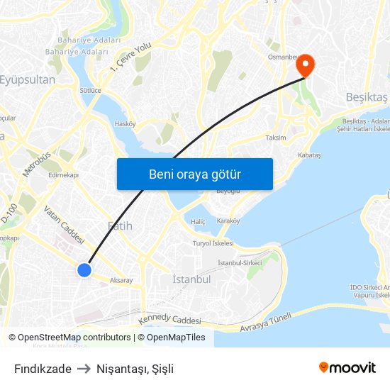 Fındıkzade to Nişantaşı, Şişli map