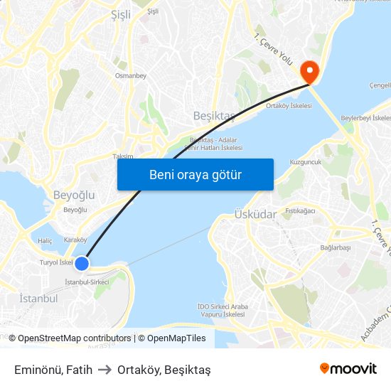 Eminönü, Fatih to Ortaköy, Beşiktaş map