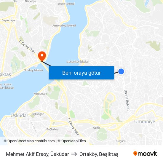 Mehmet Akif Ersoy, Üsküdar to Ortaköy, Beşiktaş map