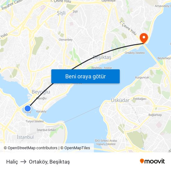 Haliç to Ortaköy, Beşiktaş map