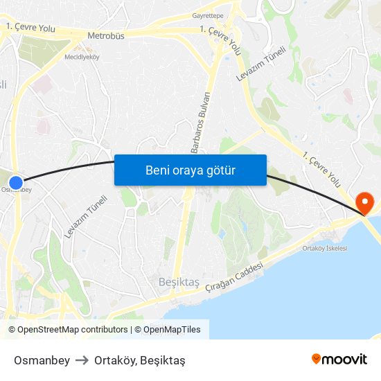 Osmanbey to Ortaköy, Beşiktaş map