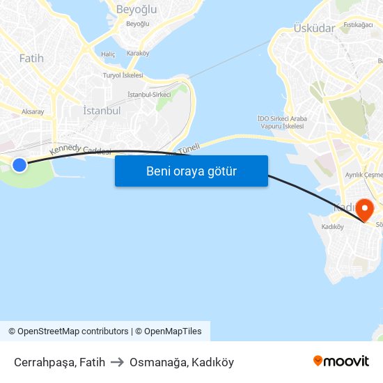 Cerrahpaşa, Fatih to Osmanağa, Kadıköy map