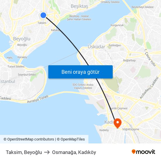 Taksim, Beyoğlu to Osmanağa, Kadıköy map