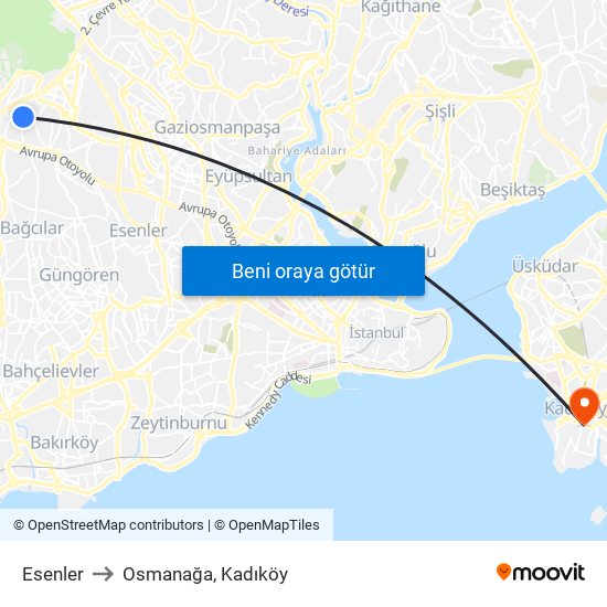 Esenler to Osmanağa, Kadıköy map