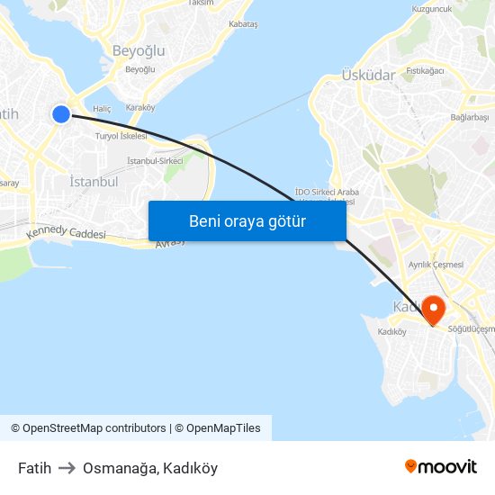 Fatih to Osmanağa, Kadıköy map