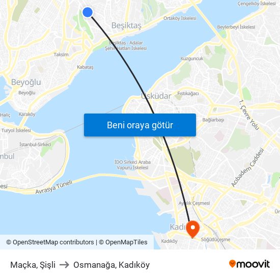 Maçka, Şişli to Osmanağa, Kadıköy map