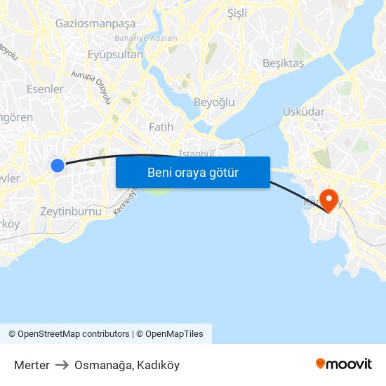 Merter to Osmanağa, Kadıköy map