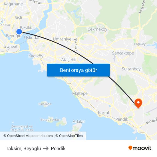 Taksim, Beyoğlu to Pendik map