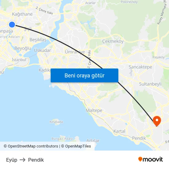 Eyüp to Pendik map