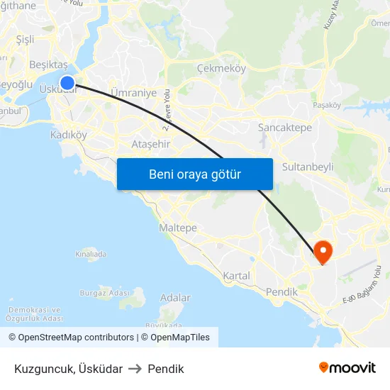 Kuzguncuk, Üsküdar to Pendik map