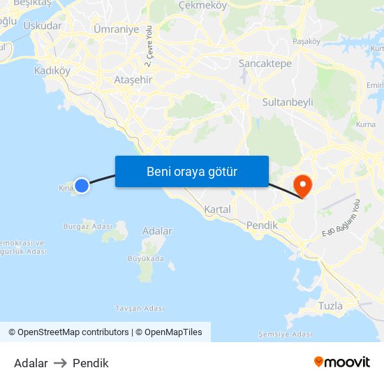 Adalar to Pendik map