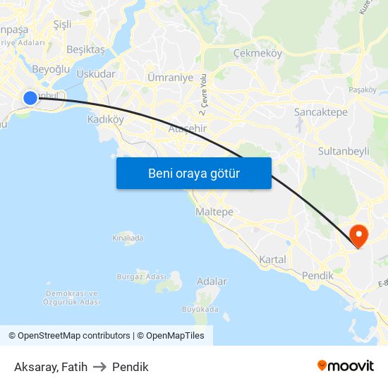 Aksaray, Fatih to Pendik map