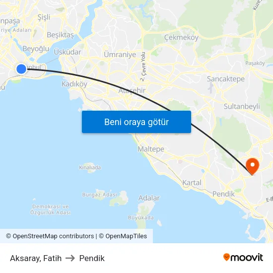 Aksaray, Fatih to Pendik map