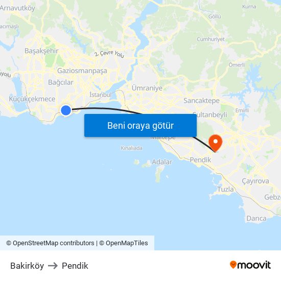 Bakirköy to Pendik map