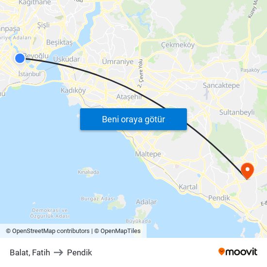 Balat, Fatih to Pendik map