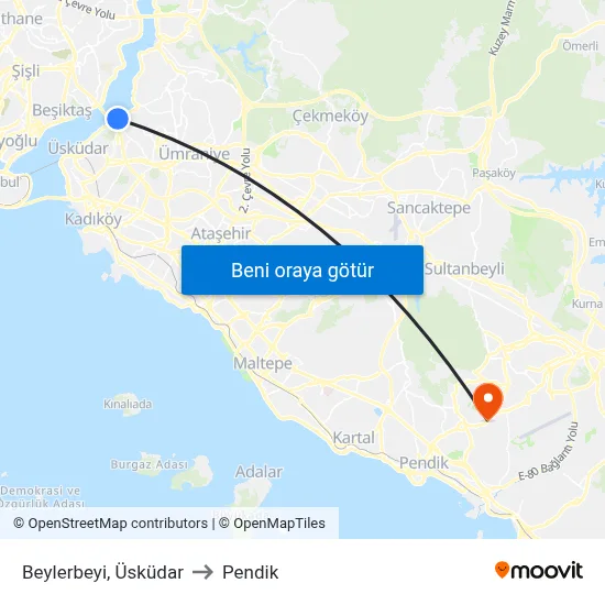 Beylerbeyi, Üsküdar to Pendik map