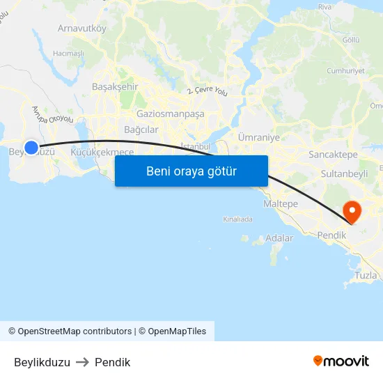 Beylikduzu to Pendik map
