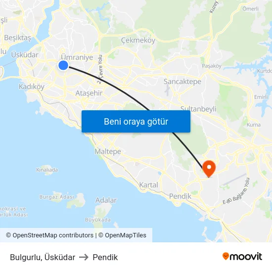 Bulgurlu, Üsküdar to Pendik map