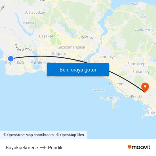 Büyükçekmece to Pendik map