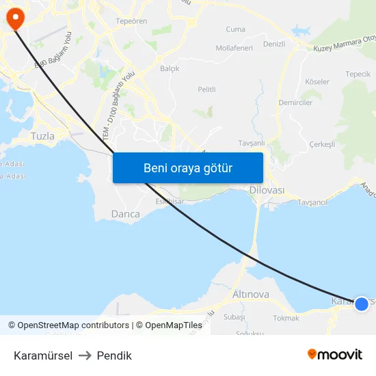 Karamürsel to Pendik map