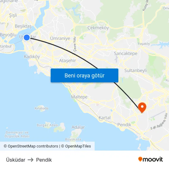 Üsküdar to Pendik map