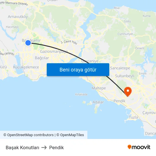 Başak Konutları to Pendik map