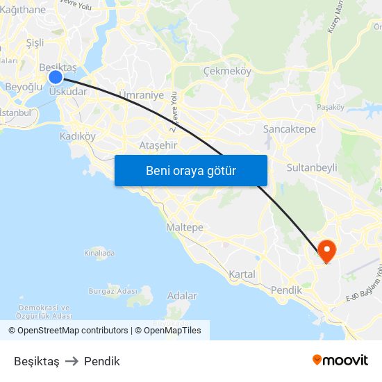 Beşiktaş to Pendik map