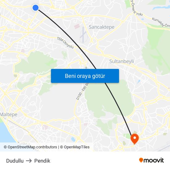 Dudullu to Pendik map
