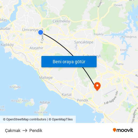 Çakmak to Pendik map