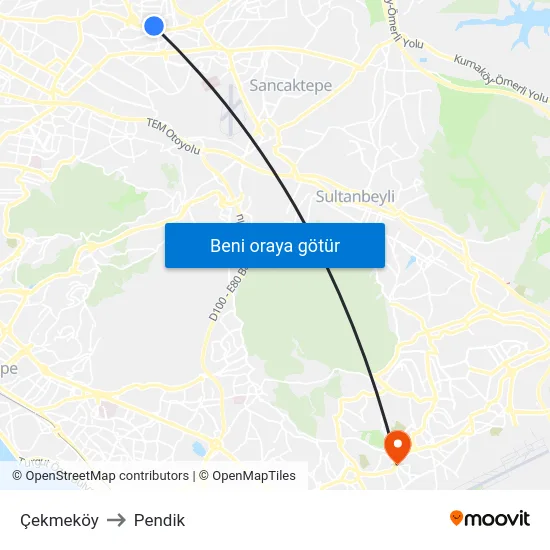 Çekmeköy to Pendik map