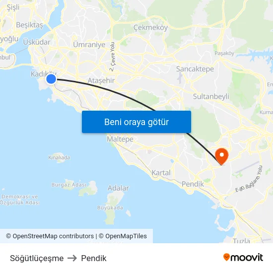 Söğütlüçeşme to Pendik map