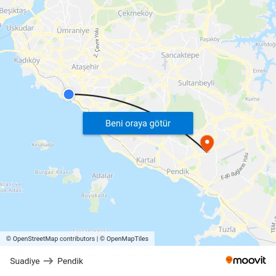 Suadiye to Pendik map