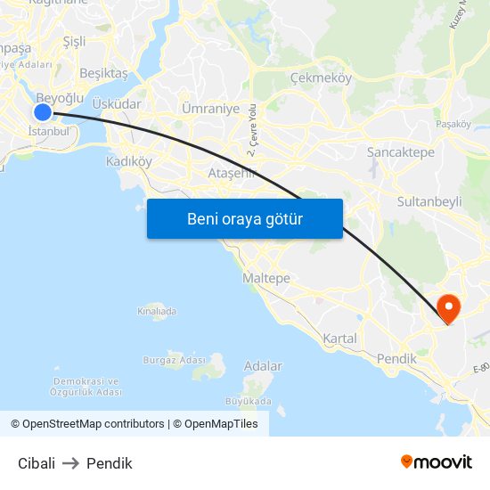 Cibali to Pendik map