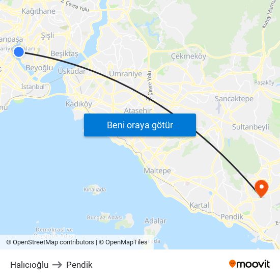 Halıcıoğlu to Pendik map