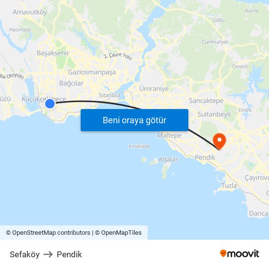 Sefaköy to Pendik map