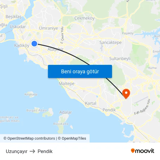 Uzunçayır to Pendik map