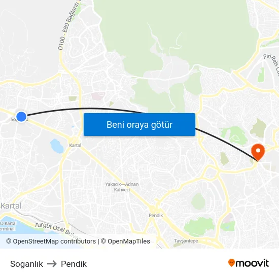 Soğanlık to Pendik map