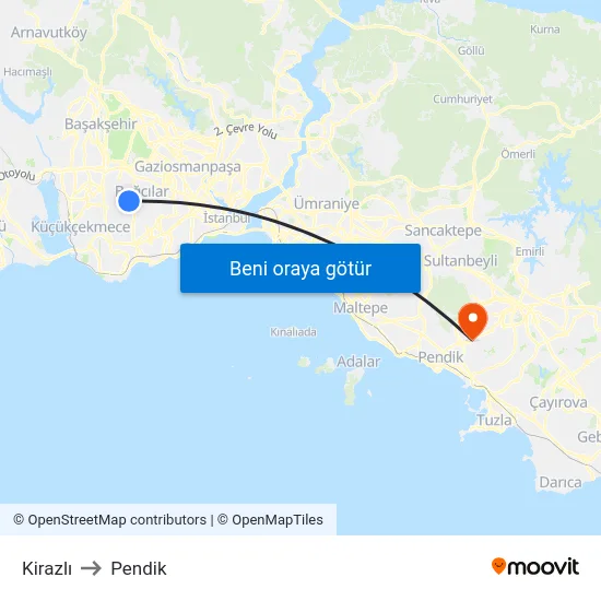 Kirazlı to Pendik map