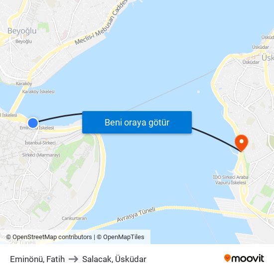 Eminönü, Fatih to Salacak, Üsküdar map