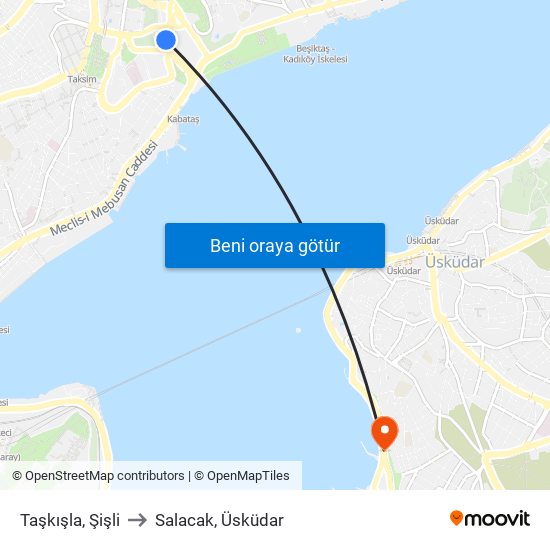 Taşkışla, Şişli to Salacak, Üsküdar map