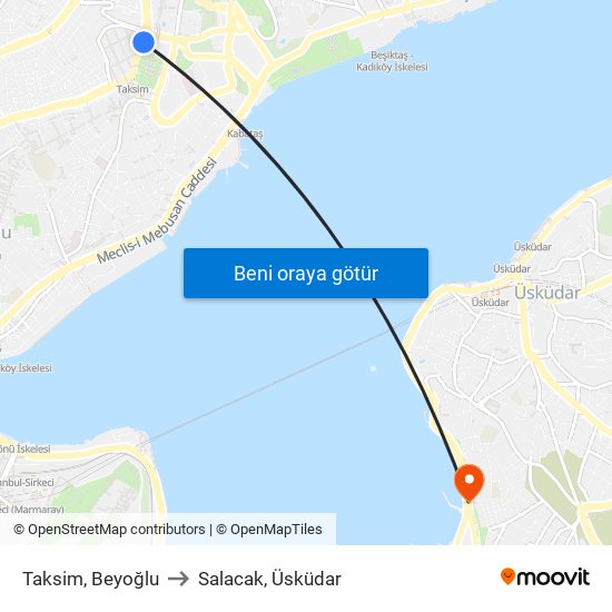 Taksim, Beyoğlu to Salacak, Üsküdar map