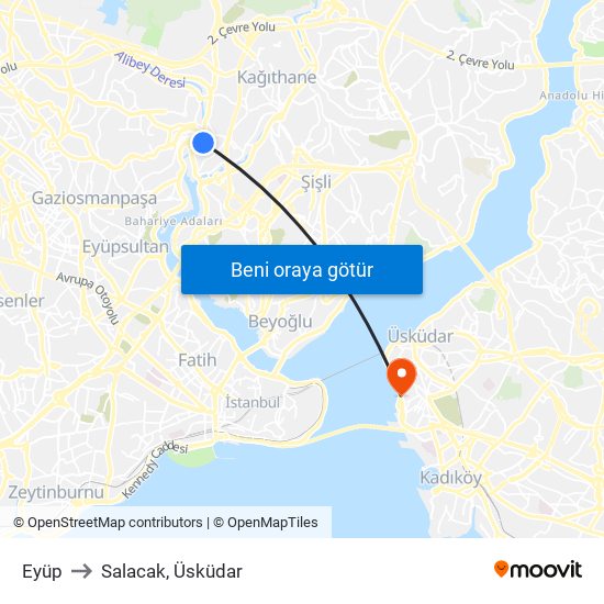 Eyüp to Salacak, Üsküdar map