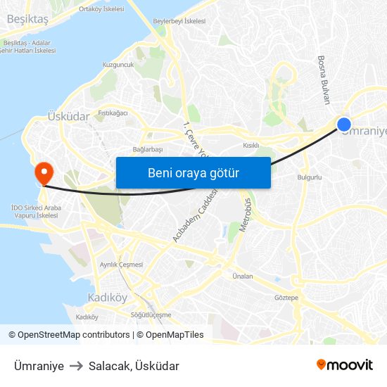 Ümraniye to Salacak, Üsküdar map