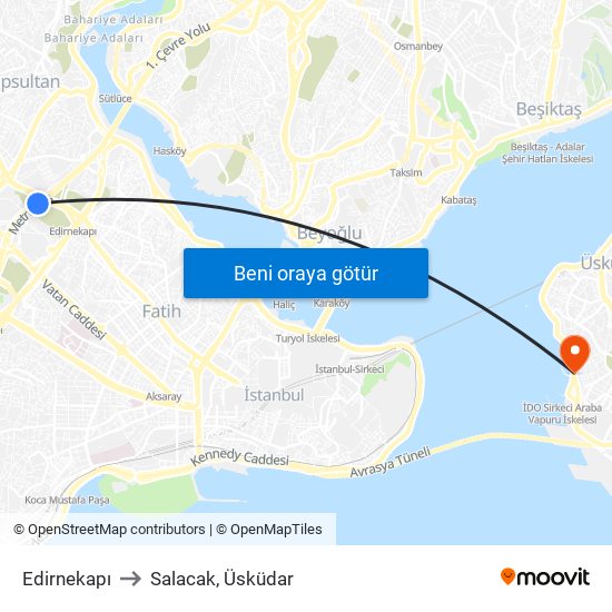 Edirnekapı to Salacak, Üsküdar map