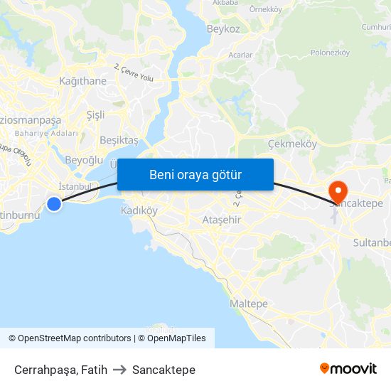 Cerrahpaşa, Fatih to Sancaktepe map